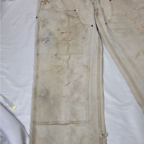 CARHARTT beige tan double front worn in thrashed‎ carpenter work pants 40x36 - Picture 5 of 11